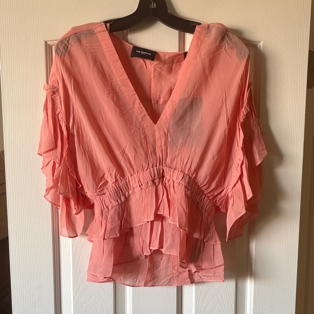 The Kooples NWT Plain Luxury Pink ruffled blouse size 2